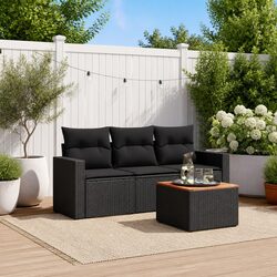 4 Piece Garden Sofa Set with Cushions Black Poly Rattan Outdoor Furniture Patio