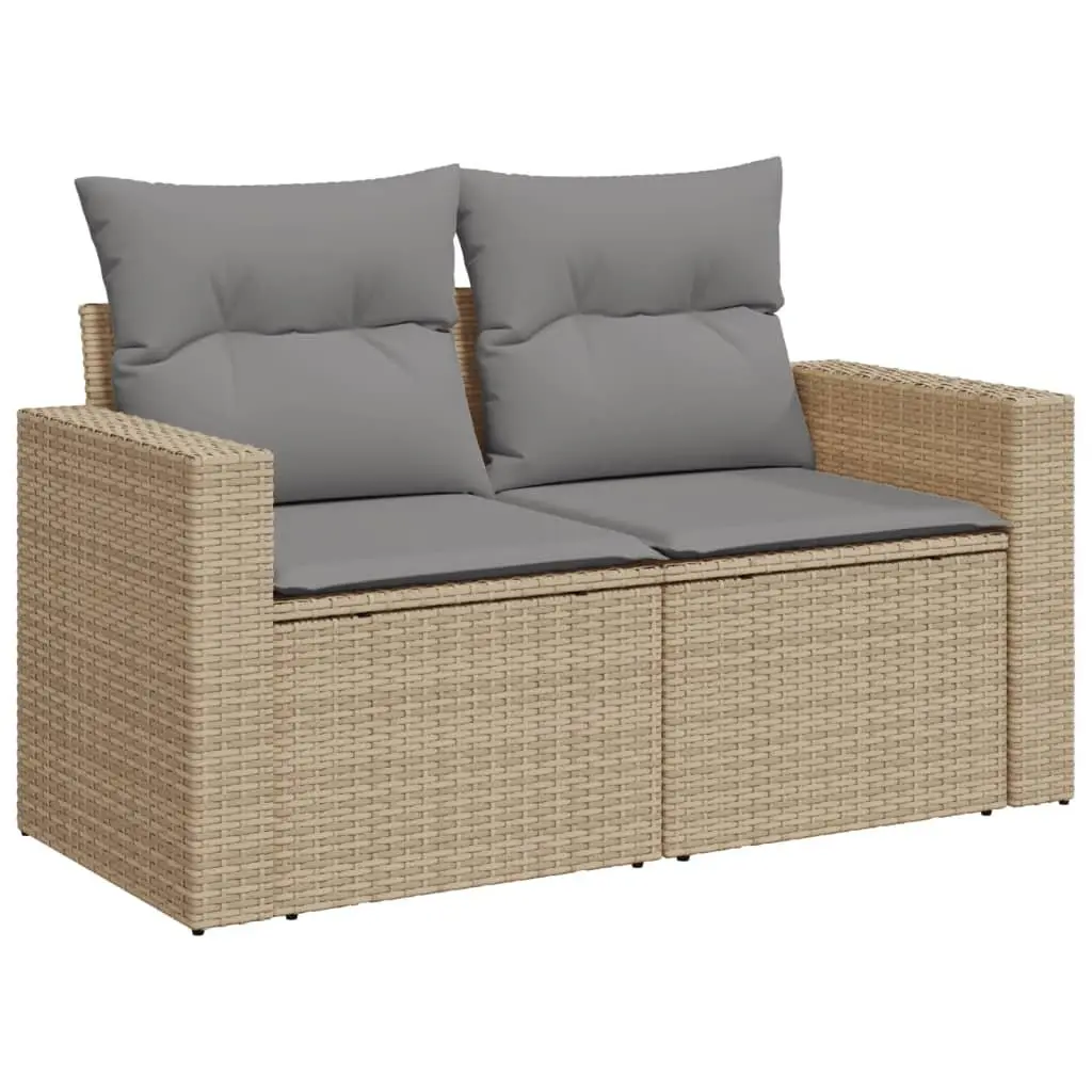 4 Piece Outdoor Garden Sofa Set with Storage Cushions Beige Poly Rattan