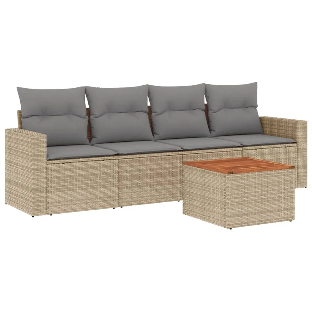 Garden Sofa Set 5 Piece Outdoor Patio Furniture Beige Poly Rattan Modular