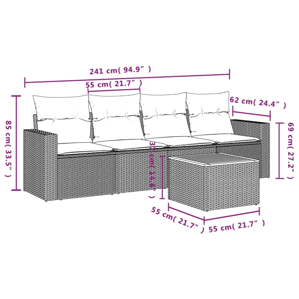 Garden Sofa Set 5 Piece Outdoor Patio Furniture Beige Poly Rattan Modular