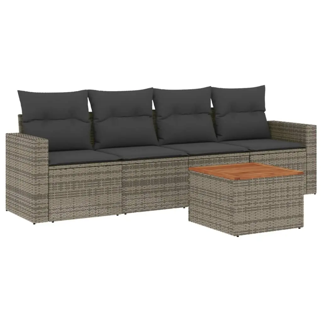 Garden Sofa Set 5 Piece Outdoor Furniture Grey Poly Rattan Modular Patio Lounge