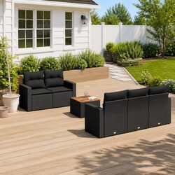 Garden Sofa Set 6 Piece Outdoor Furniture Black Poly Rattan with Storage