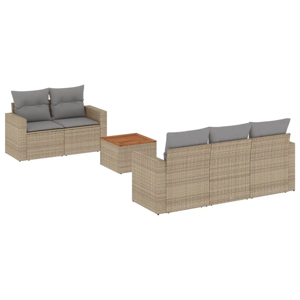 Garden Sofa Set 6 Piece Outdoor Furniture Beige Poly Rattan Patio Sectional