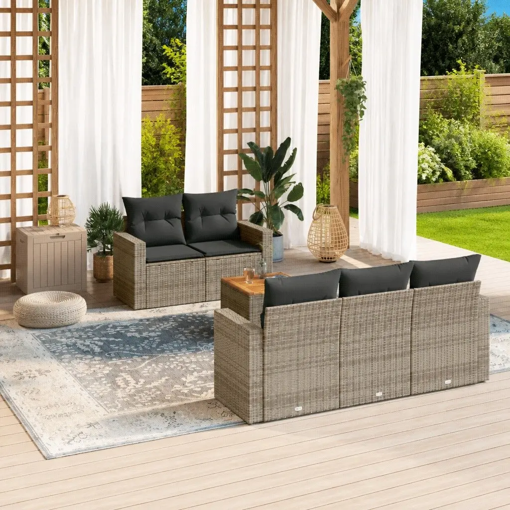 Garden Sofa Set 6 Piece Outdoor Furniture with Storage Cushions Grey Poly Rattan