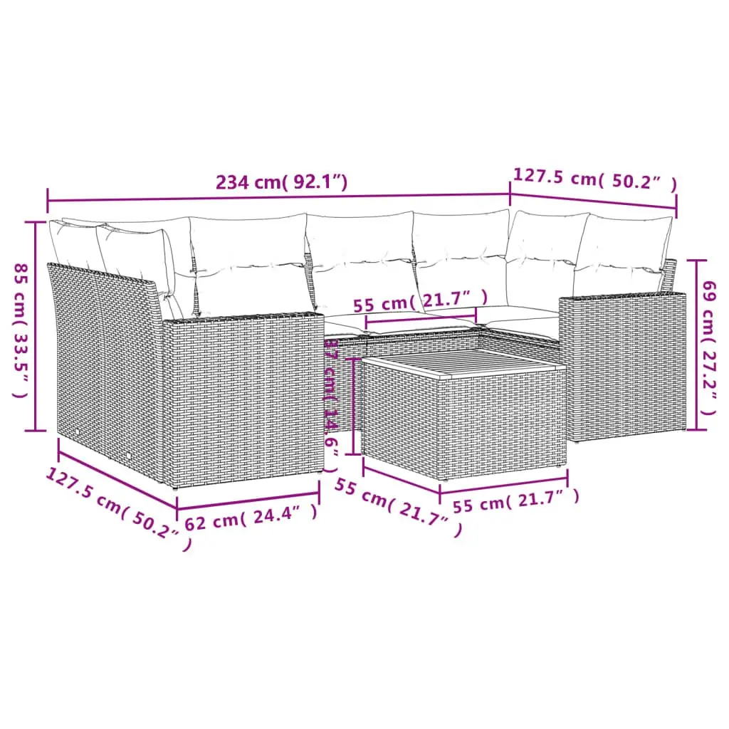 7 Piece Outdoor Garden Sofa Set Grey Poly Rattan with Cushions