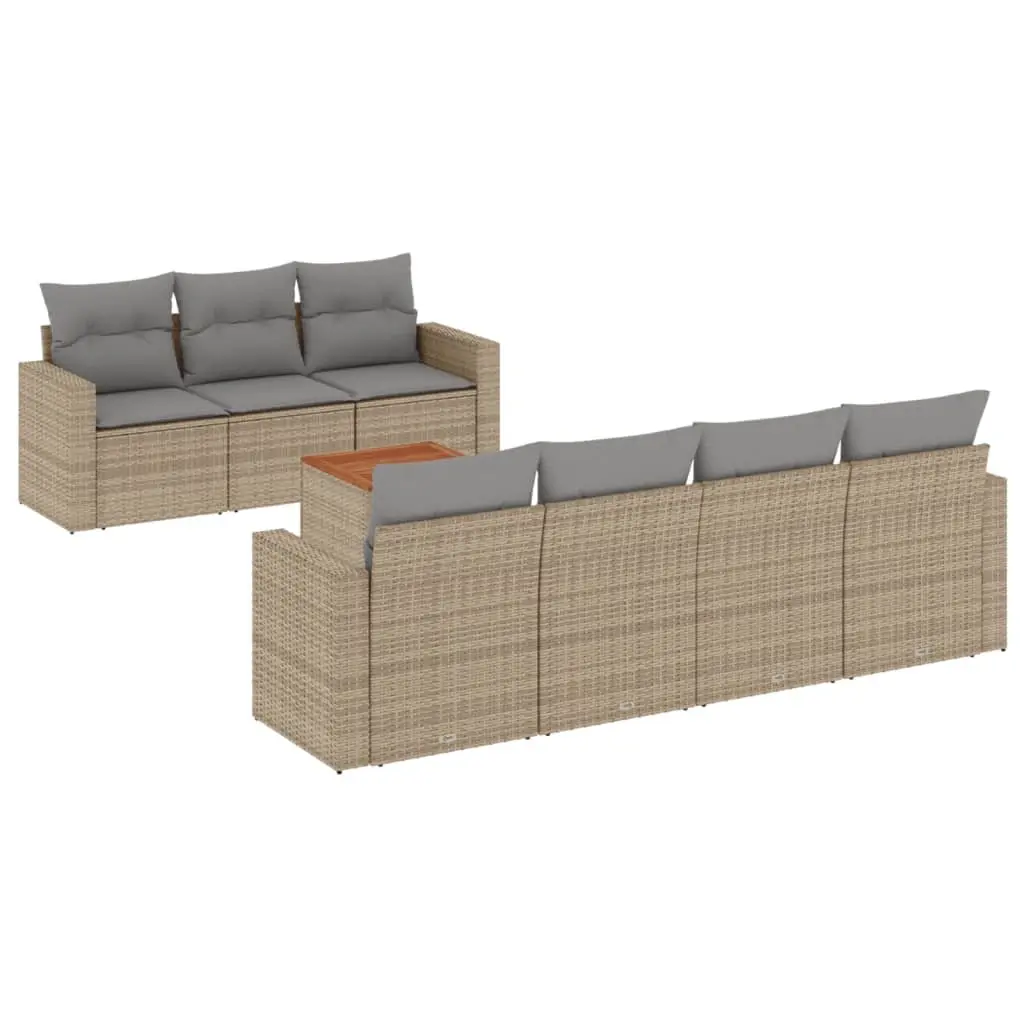 Garden Sofa Set 8 Piece Outdoor Furniture Beige Poly Rattan Patio Seating with