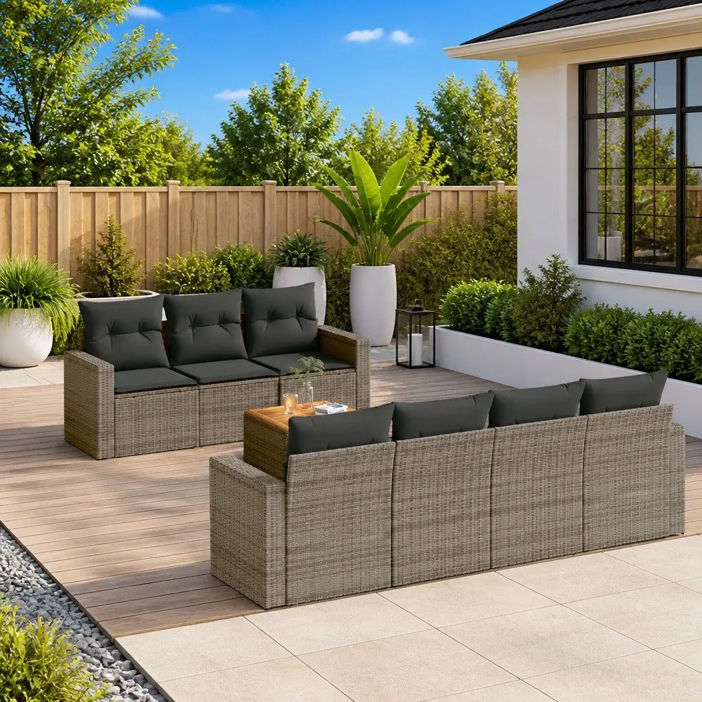 Garden Sofa Set 8 Piece Outdoor Furniture Patio Rattan Seating Grey Modular