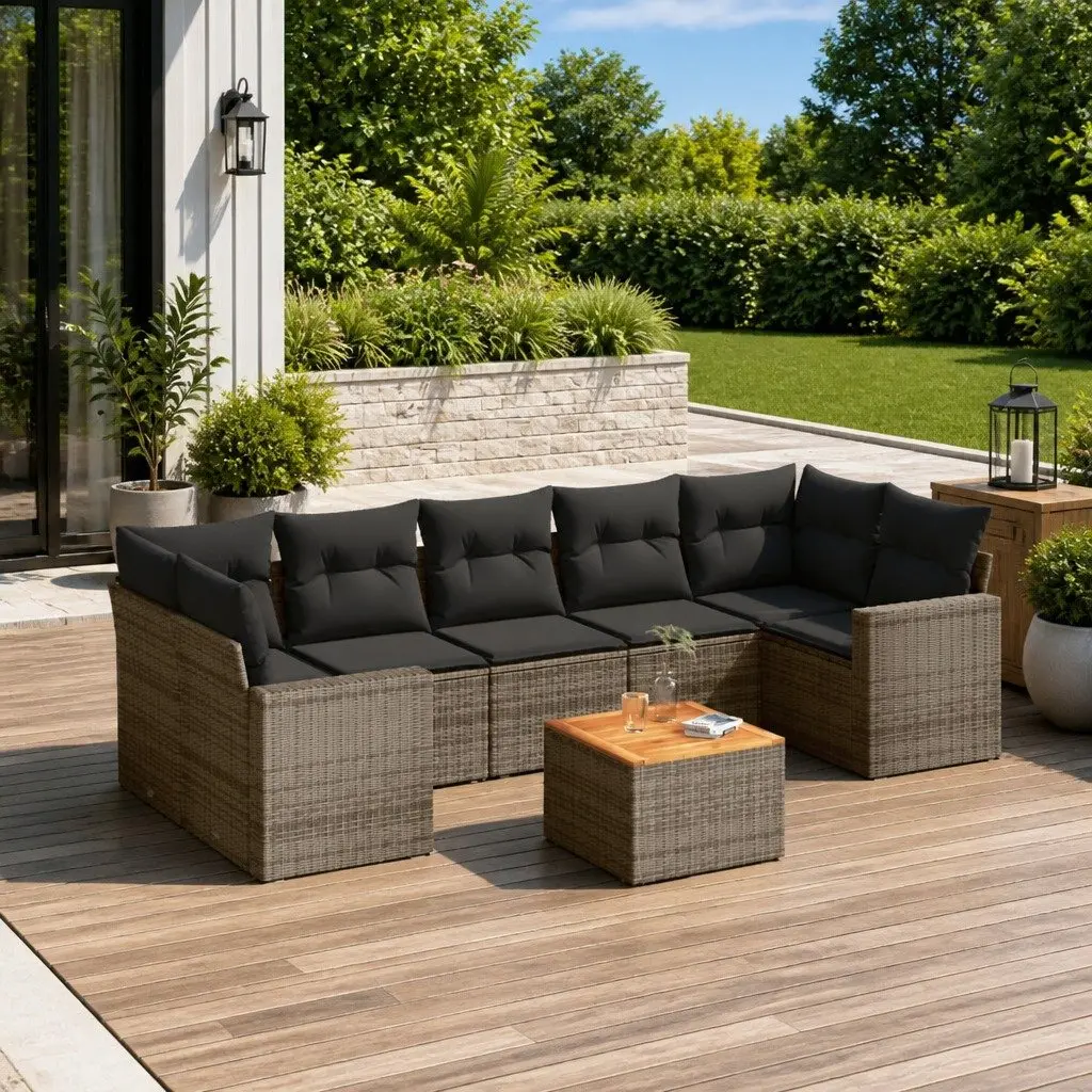 Garden Sofa Set 8 Piece Outdoor Furniture Grey Poly Rattan with Cushions Storage