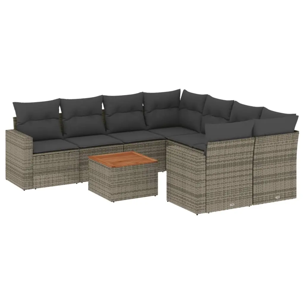 9 Piece Garden Sofa Set Grey Poly Rattan Outdoor Furniture with Cushions