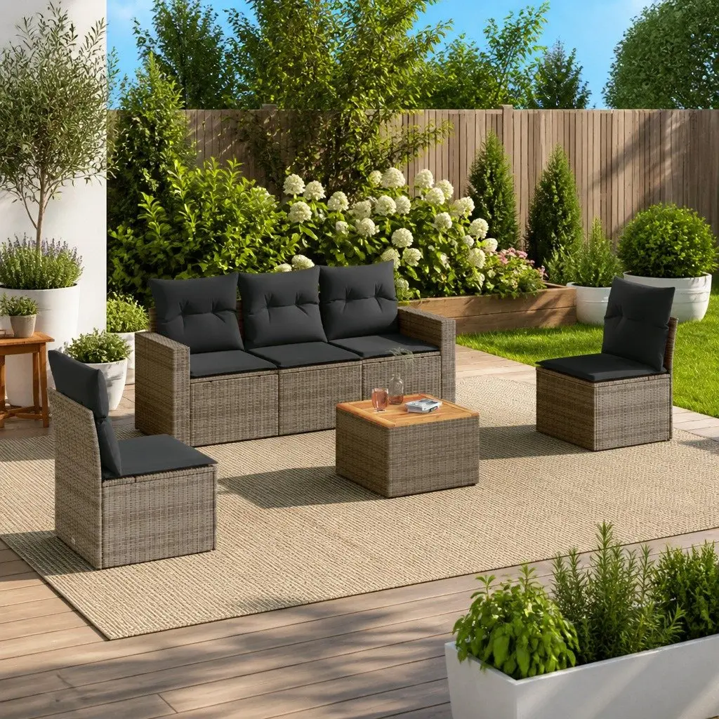 Garden Sofa Set 6 Piece Outdoor Furniture Grey Poly Rattan Patio Seating