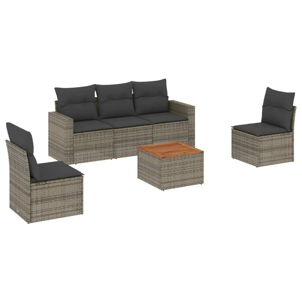 Garden Sofa Set 6 Piece Outdoor Furniture Grey Poly Rattan Patio Seating