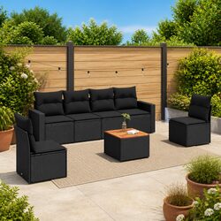 7 Piece Black Rattan Garden Sofa Set for Relaxation