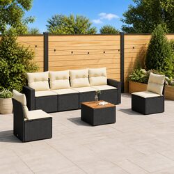 7 Piece Outdoor Garden Sofa Set Black Poly Rattan Furniture Patio Sectional
