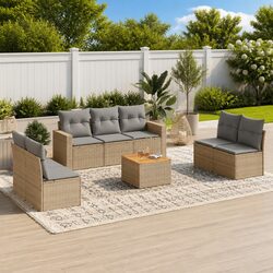 Garden Sofa Set 8 Piece Outdoor Furniture Beige Poly Rattan Patio Lounge with