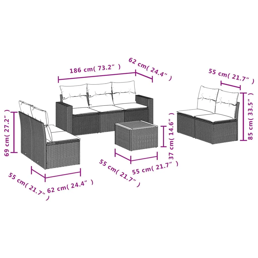 Garden Sofa Set 8 Piece Grey Poly Rattan Outdoor Furniture with Cushions and Storage Bags