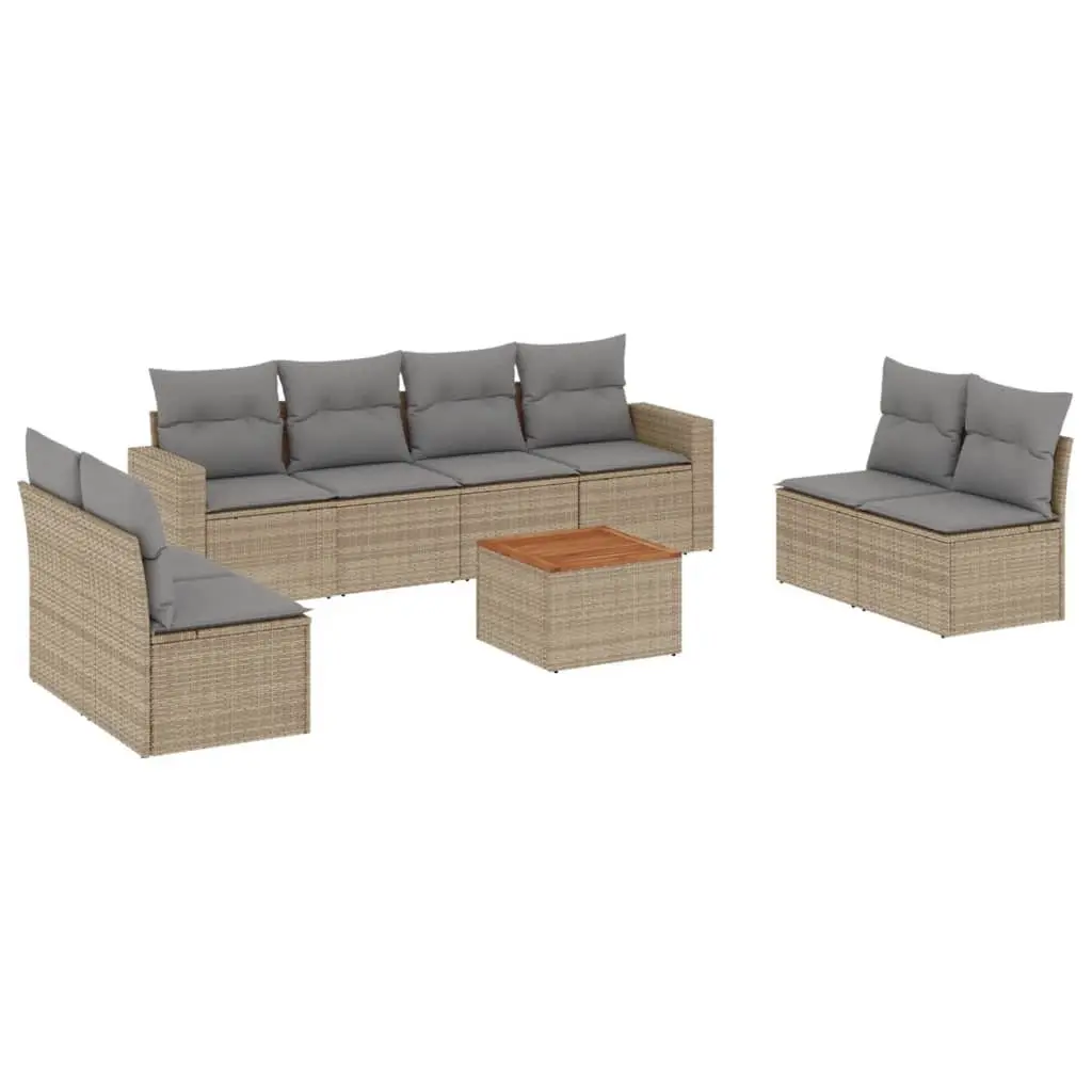 Garden Sofa Set 9 Piece Outdoor Furniture Poly Rattan Beige Cushions Modular