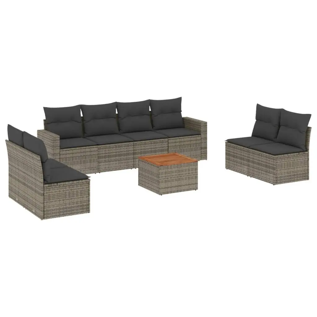 Garden Sofa Set 9 Piece Outdoor Furniture Grey Poly Rattan Patio Seating with