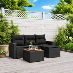5 Piece Garden Sofa Set Outdoor Furniture Patio Rattan Cushions Footstool Black