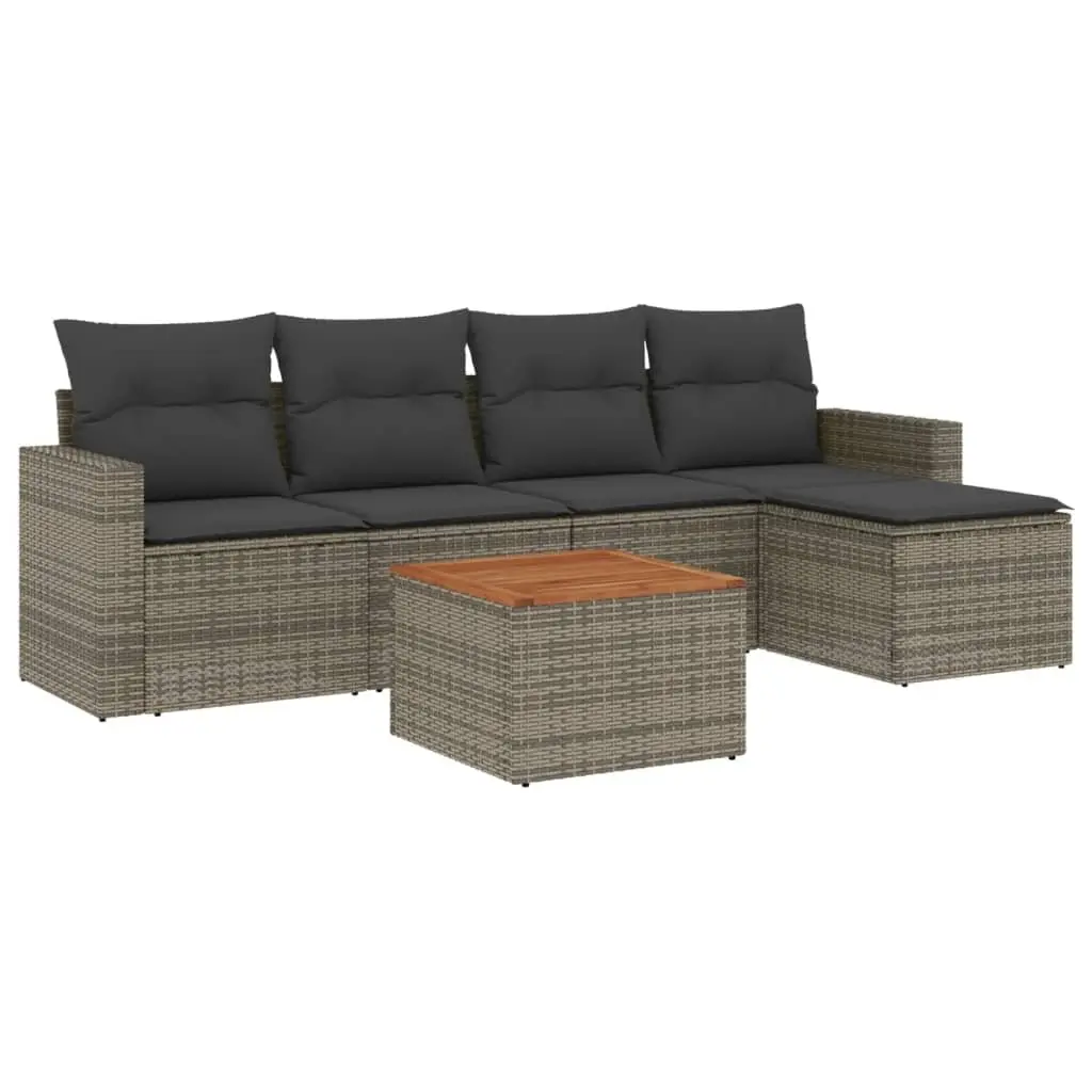 Garden Sofa Set 6 Piece Outdoor Furniture Grey Poly Rattan Modular Patio Lounge