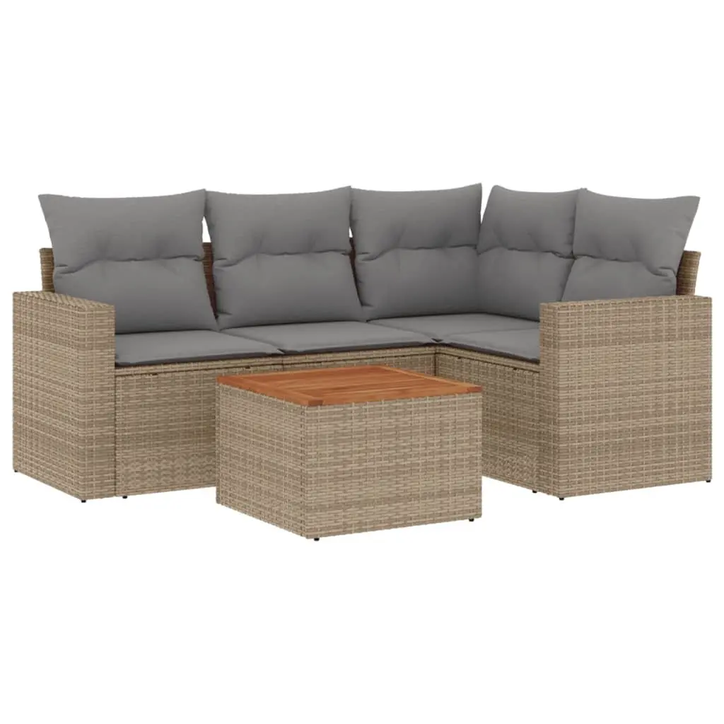 Outdoor Garden Furniture Set 5 Piece Modular Beige Poly Rattan Sofa