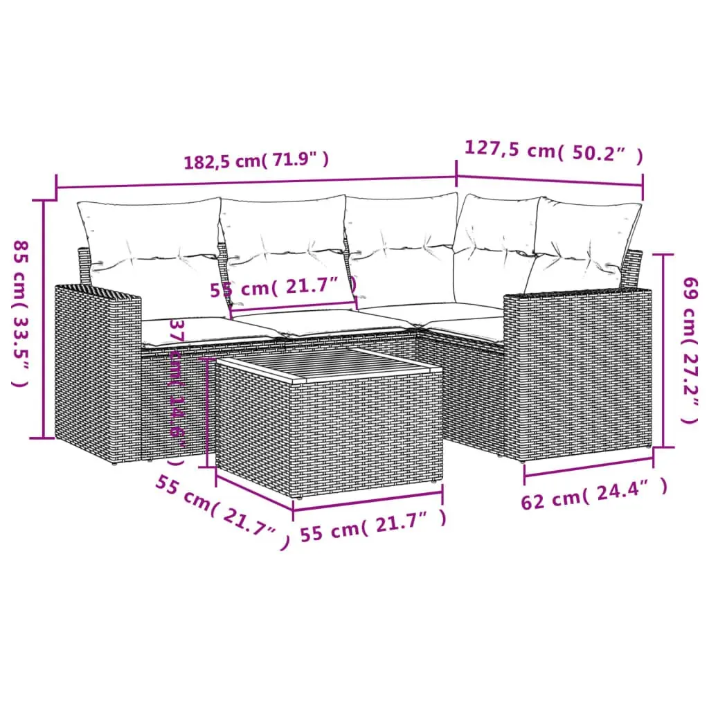 Outdoor Garden Furniture Set 5 Piece Modular Beige Poly Rattan Sofa
