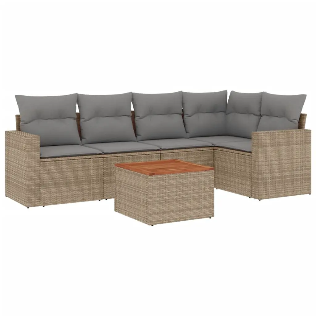 Modular Outdoor Furniture Set 6 Piece Beige Poly Rattan Garden Sofa