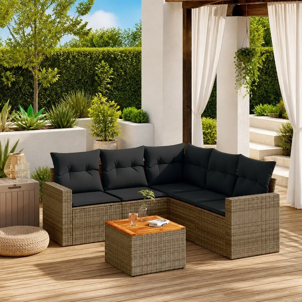 Garden Sofa Set 6 Piece Outdoor Furniture Grey Poly Rattan Patio Lounge Modular