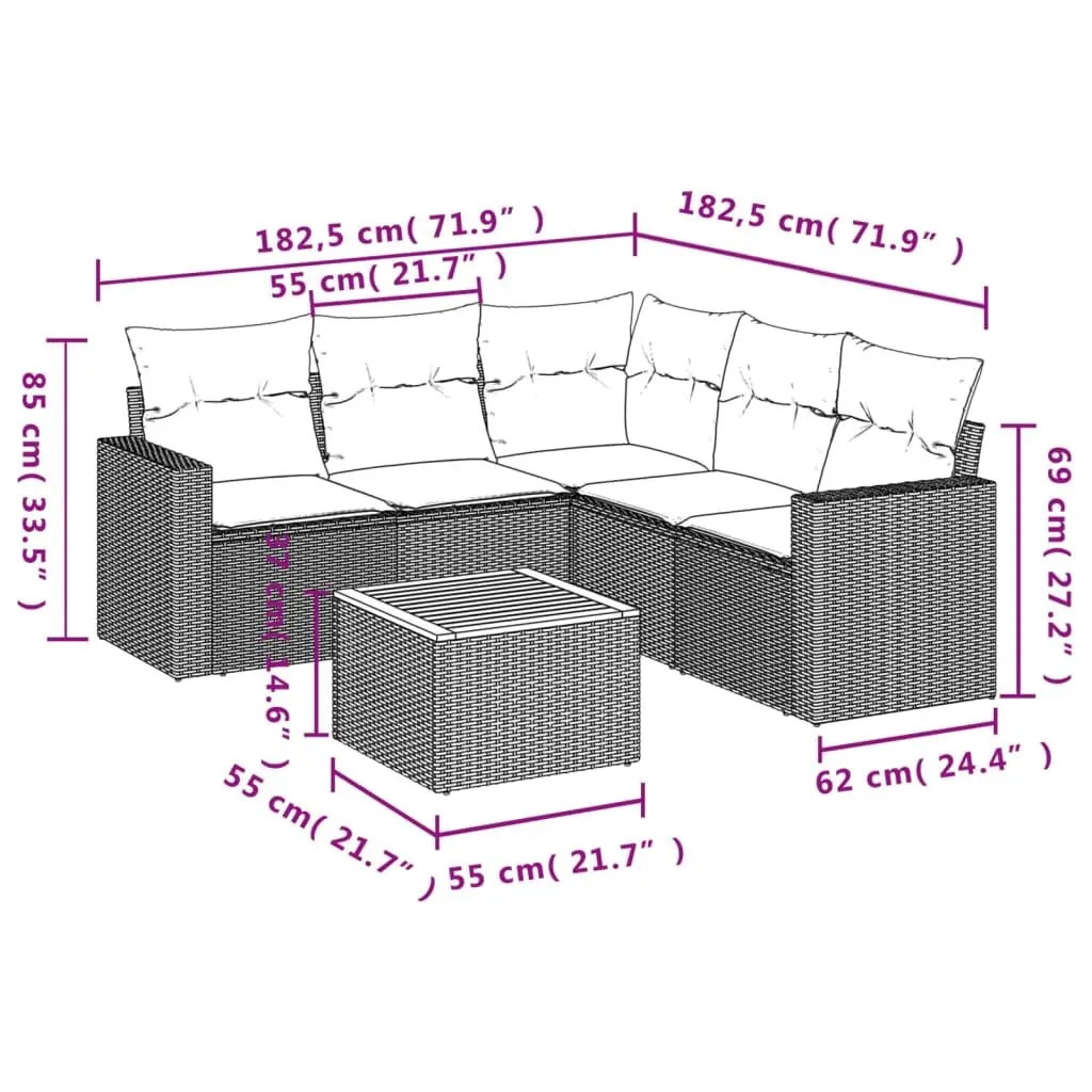 Garden Sofa Set 6 Piece Outdoor Furniture Grey Poly Rattan Patio Lounge Modular