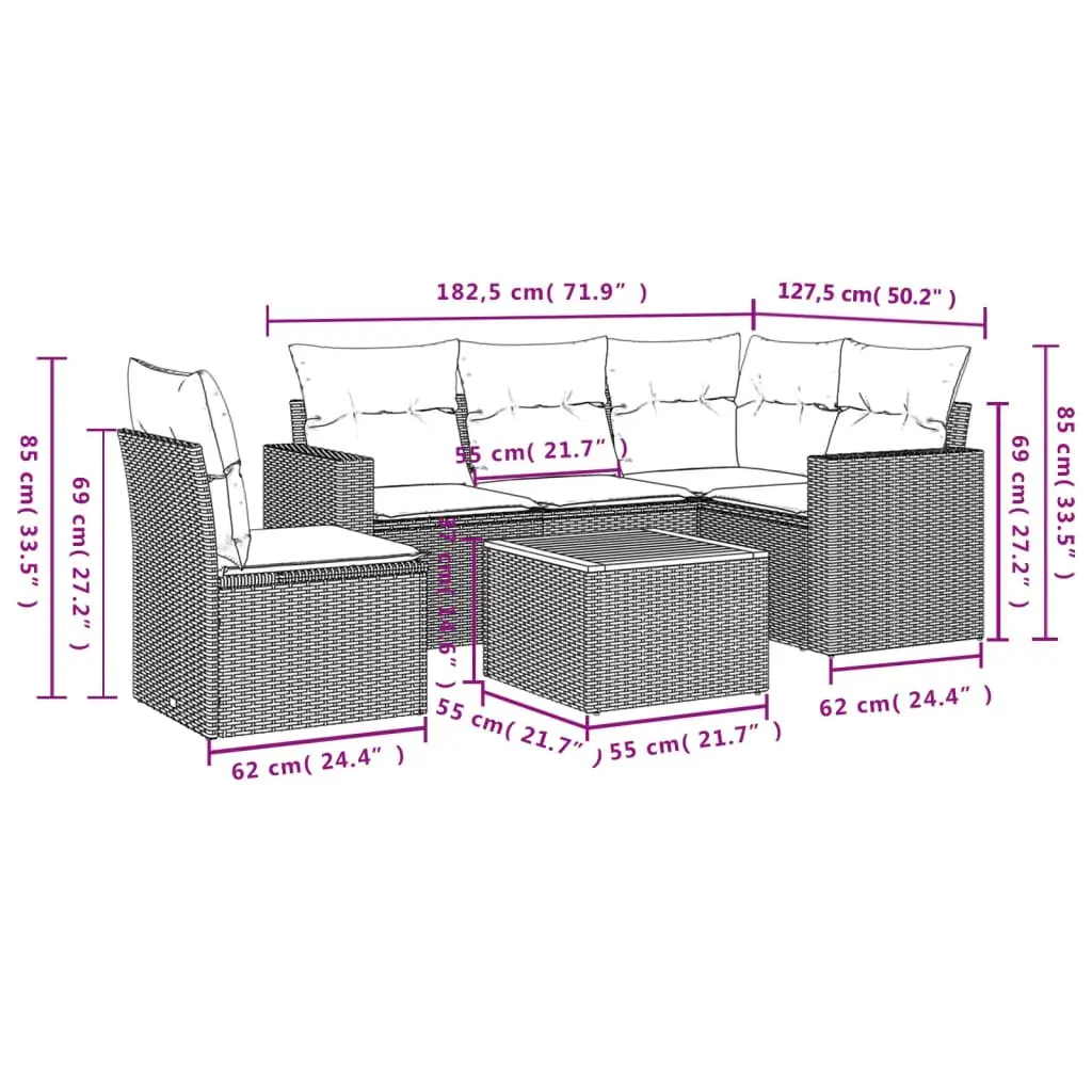 Garden Sofa Set 6 Piece Outdoor Furniture Patio Seating Beige Poly Rattan
