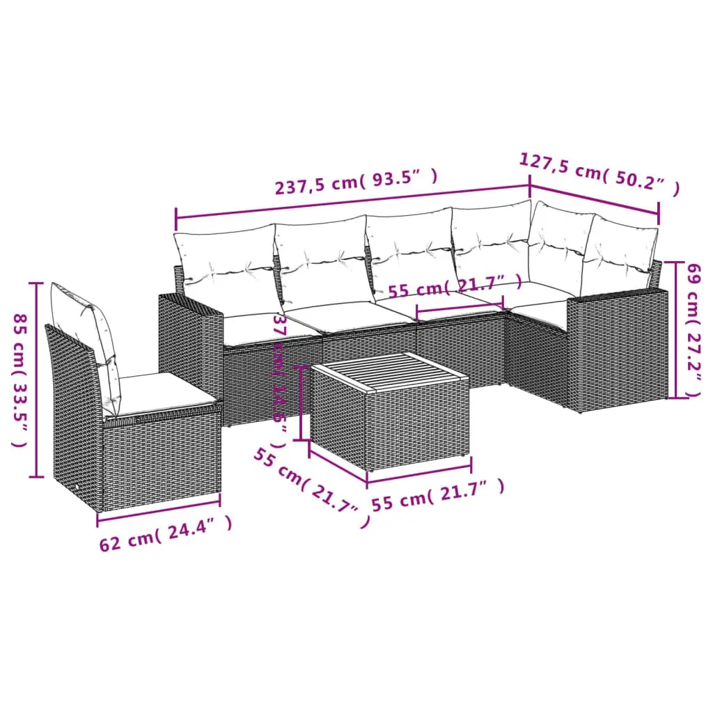 7 Piece Garden Sofa Set Outdoor Furniture Beige Poly Rattan with Storage Compartments