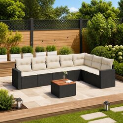 Garden Sofa Set 8 Piece Outdoor Furniture Black Poly Rattan Modular Patio Lounge