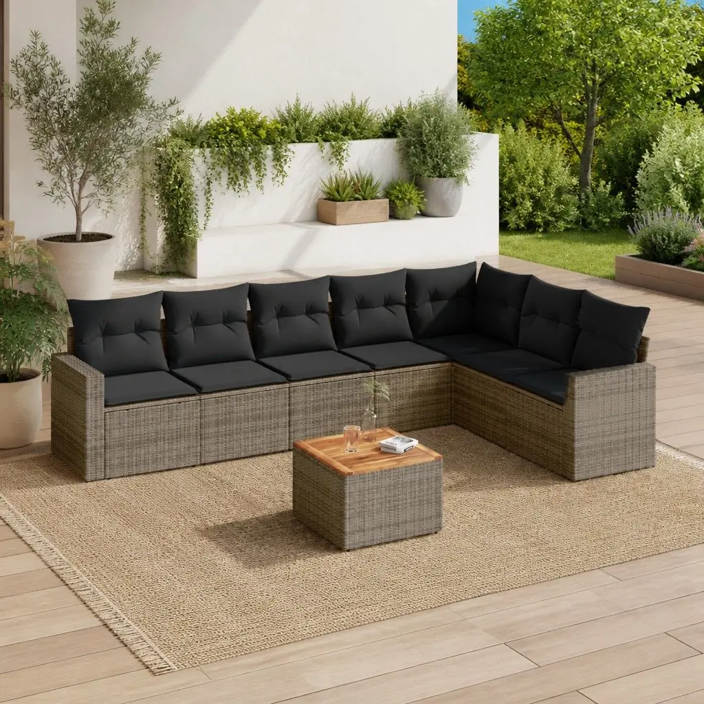 Garden Sofa Set 8 Piece Outdoor Furniture Grey Poly Rattan Patio Lounge Chairs