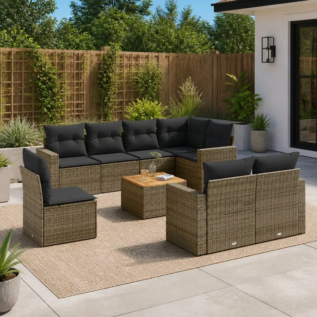 Garden Sofa Set 9 Piece Outdoor Furniture Grey Poly Rattan Modular Patio Seating