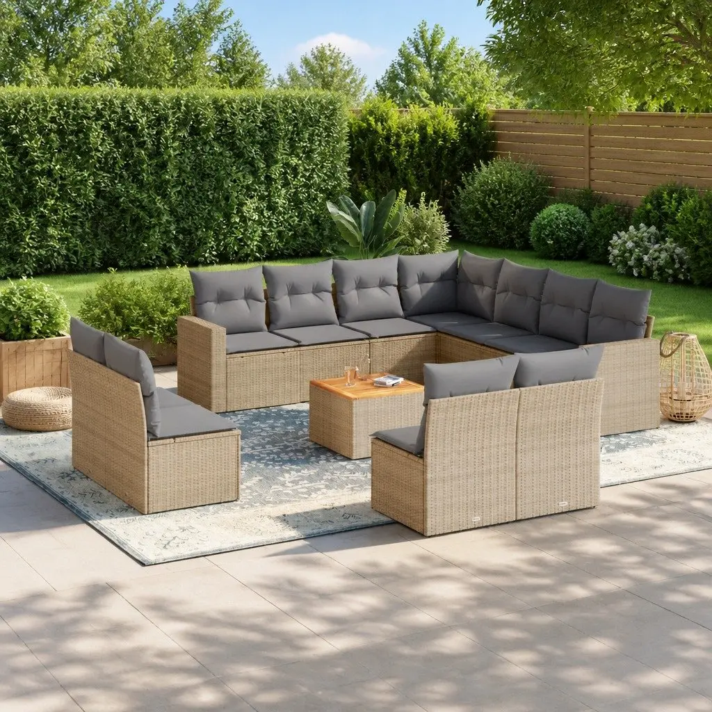 Garden Sofa Set 12 Piece Outdoor Furniture Beige Poly Rattan Patio Lounge