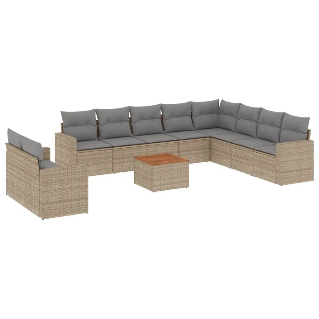 Garden Sofa Set 11 Piece Outdoor Furniture Beige Poly Rattan Patio Seating with