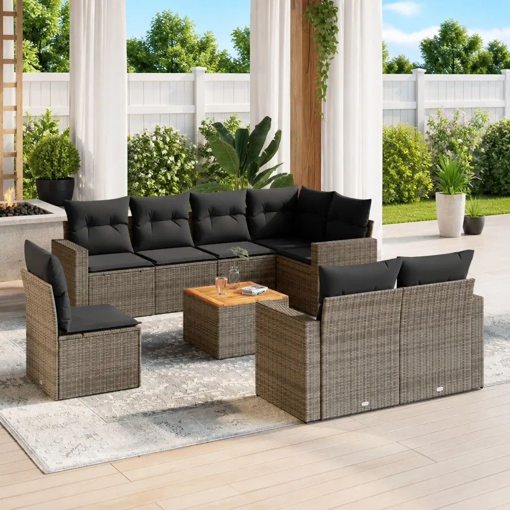 9 Piece Garden Sofa Set Outdoor Furniture Grey Poly Rattan Lounge Patio Seating