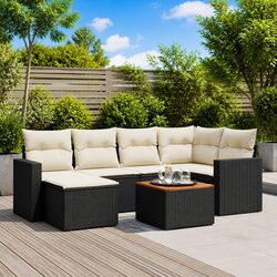 7 Piece Garden Sofa Set with Storage Outdoor Patio Furniture Rattan Black