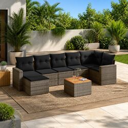 Garden Sofa Set 8 Piece Outdoor Furniture Grey Poly Rattan Modular Patio Lounge