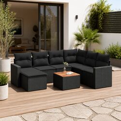 Friendly 8-Piece Black Garden Sofa Set with Comfort