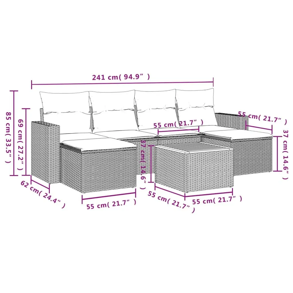 Garden Sofa Set 7 Piece Outdoor Furniture Patio Grey Poly Rattan Modular Lounge