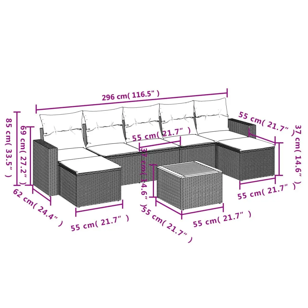 8 Piece Grey Garden Sofa Set