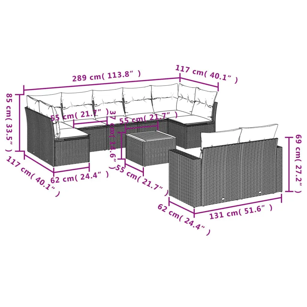 10 Piece Outdoor Sofa Set in Grey