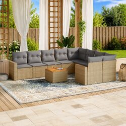 Beige Modular 10-Piece Garden Sofa Set with Storage