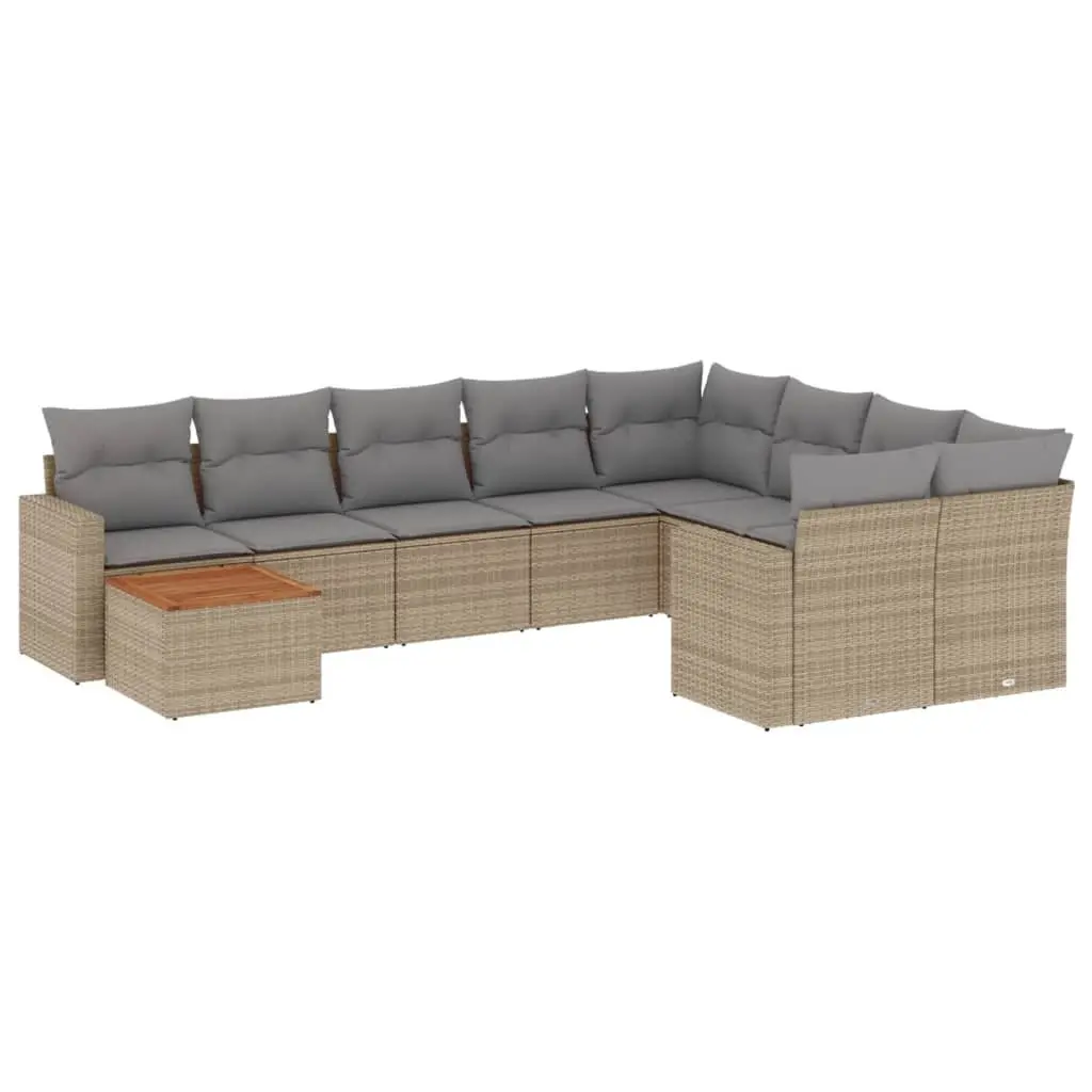 Garden Sofa Set 10 Piece Outdoor Furniture Beige Poly Rattan Patio Lounge with