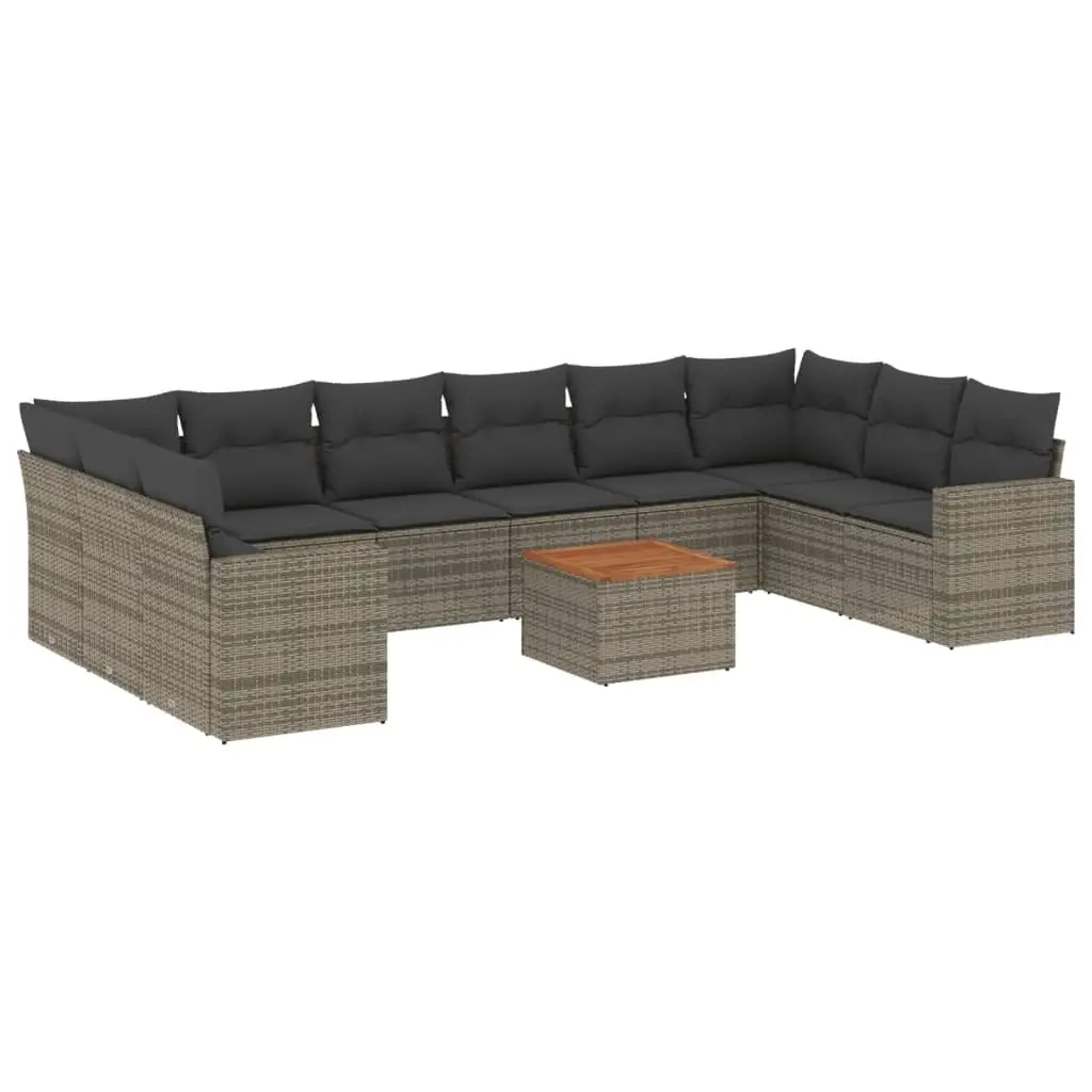 11 Piece Garden Sofa Set Outdoor Patio Furniture Grey Poly Rattan Cushions Table