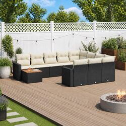 11 Piece Garden Sofa Set Black Poly Rattan Outdoor Furniture Patio Lounge