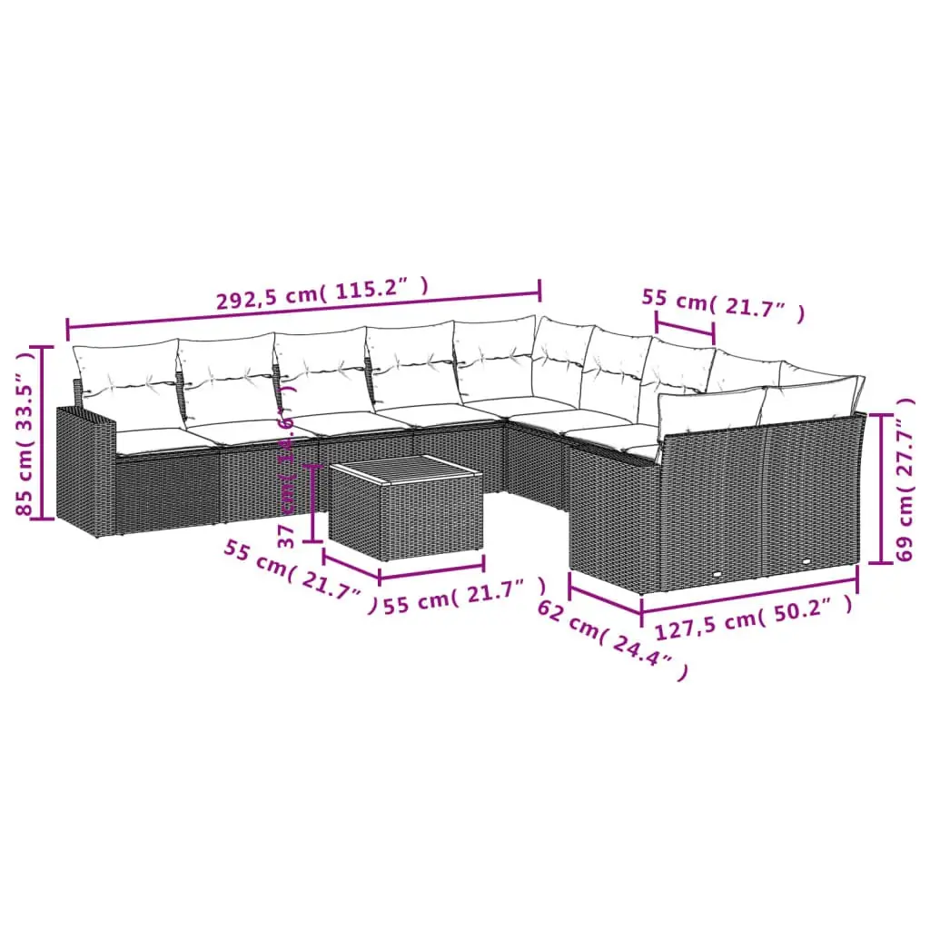 Outdoor Garden Sofa Set 11 Piece Patio Furniture Sectional with Storage