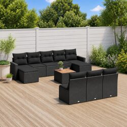 Garden Sofa Set 11 Piece Outdoor Furniture Black Poly Rattan Modular Patio