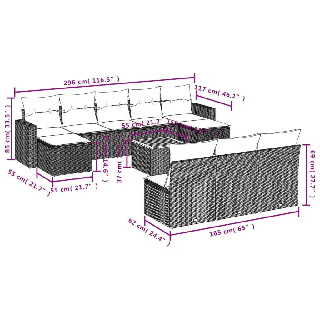 Garden Sofa Set 11 Piece Grey Poly Rattan Outdoor Furniture Patio Lounge with