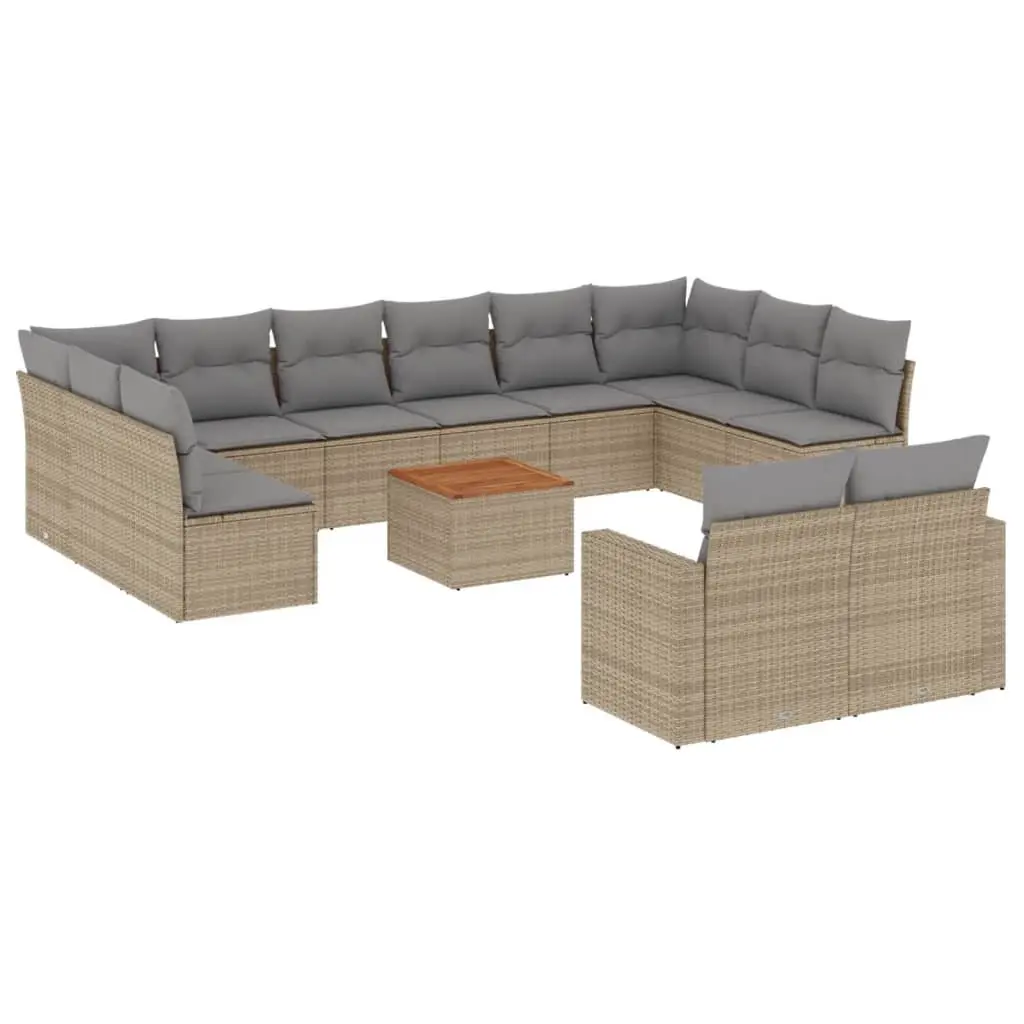 Garden Sofa Set 13 Piece Outdoor Furniture Patio Lounge Beige Poly Rattan